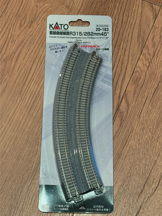 Kato Unitrack 20-183 Concrete Tie Double Track Superelevated Curve 282mm N Gauge
